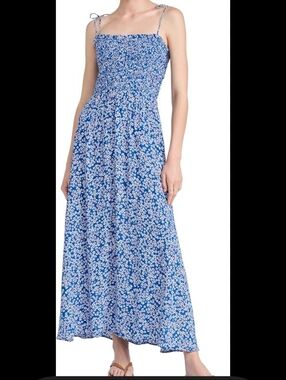 Madewell Floral Smocked Tie Strap Dress June Blue Ditsy colorway Size 2 Boho
